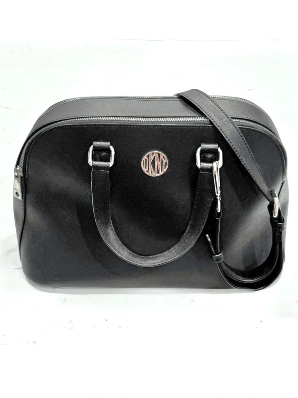 DKNY Black Satchel Crossbody with Silver Hardware‎